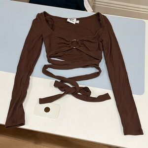 brown cropped princess polly going out top with ring and wrap detail